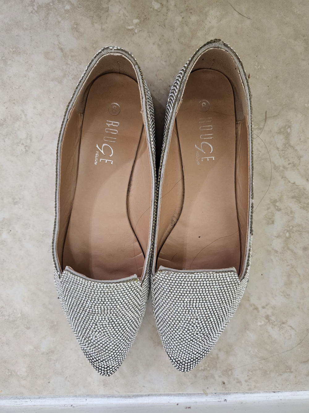 Rouge Silver Rhinestone Pointed Toe Flats - Women Size 8 #flats #pointed Toe